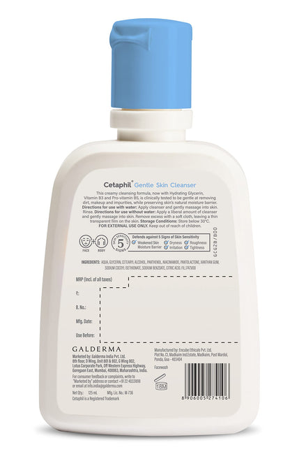 Cetaphil Paraben, Sulphate-Free Gentle Skin Hydrating Face Wash Cleanser with Niacinamide, Vitamin B5 for Dry to Normal, Sensitive Skin - 125 ml